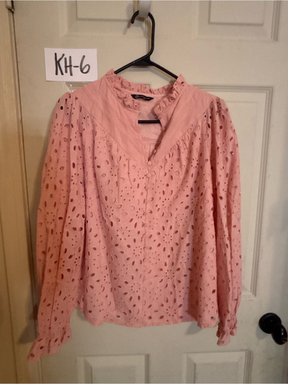 Pretty garden medium Women's Pink Eyelet Ruffle Blouse